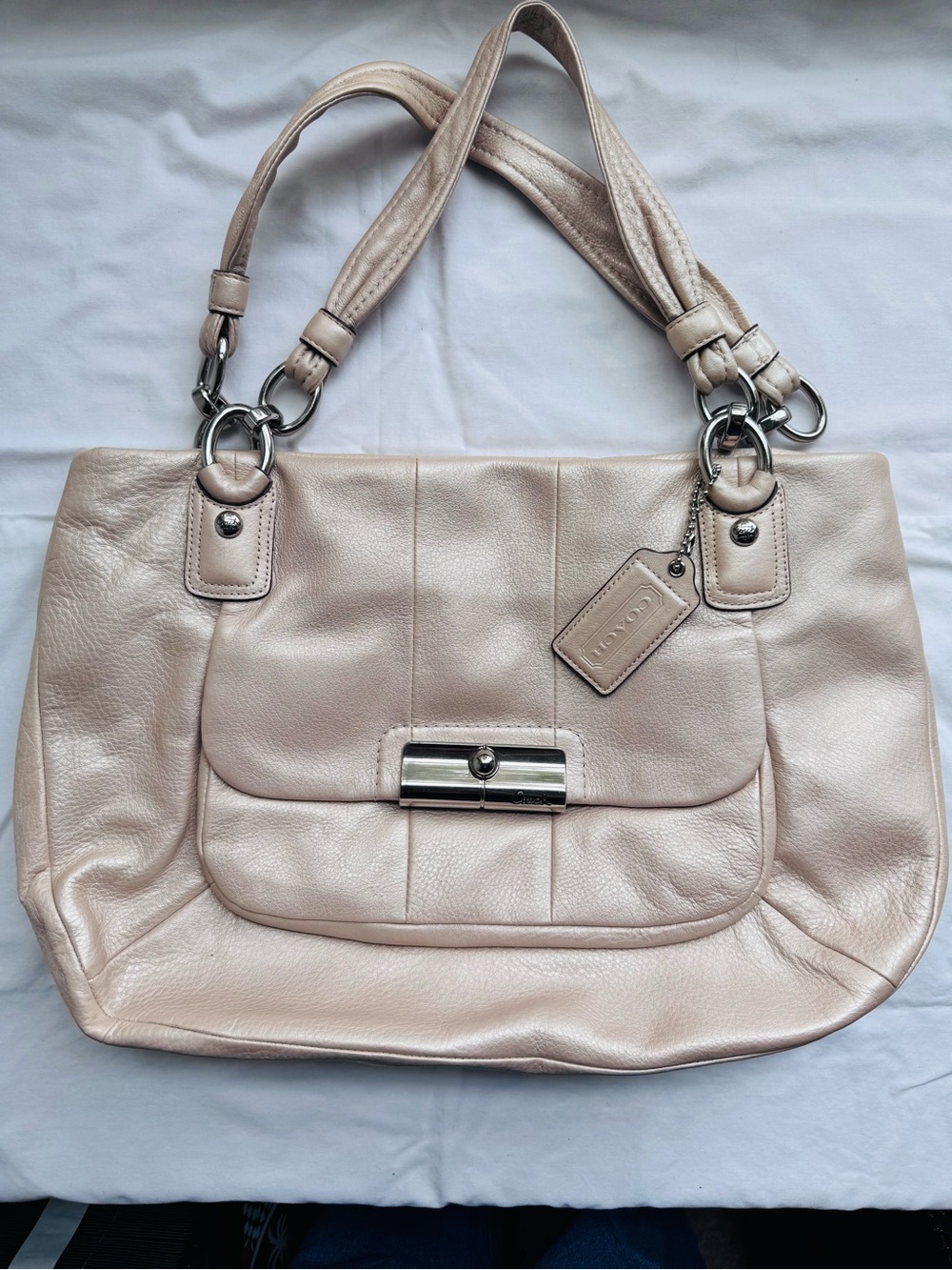 Coach Pebbled Leather Shoulder Tote in Pale Blush